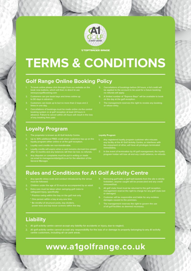 Terms & Conditions A1 Golf Range